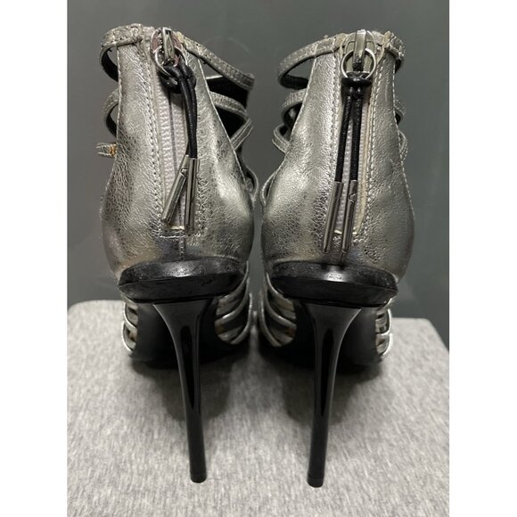 L.A.M.B. Parker Rose Gold Leather Gladiator Heels Cage Peep Toe Stiletto Size 6 - Picture 4 of 7